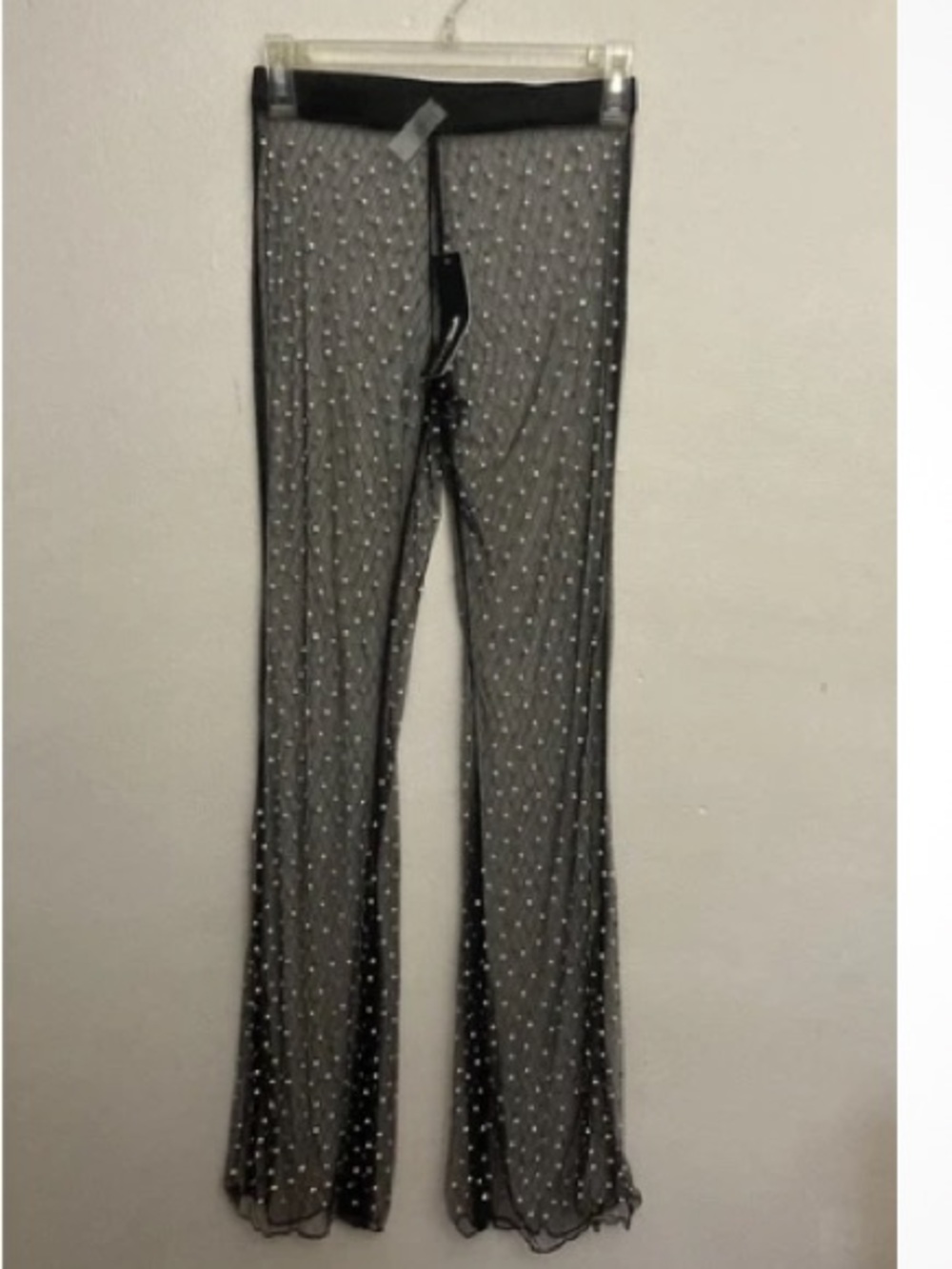 8-27 Fashion Nova Mesh See Through Pants Black rhinestone Small NWT